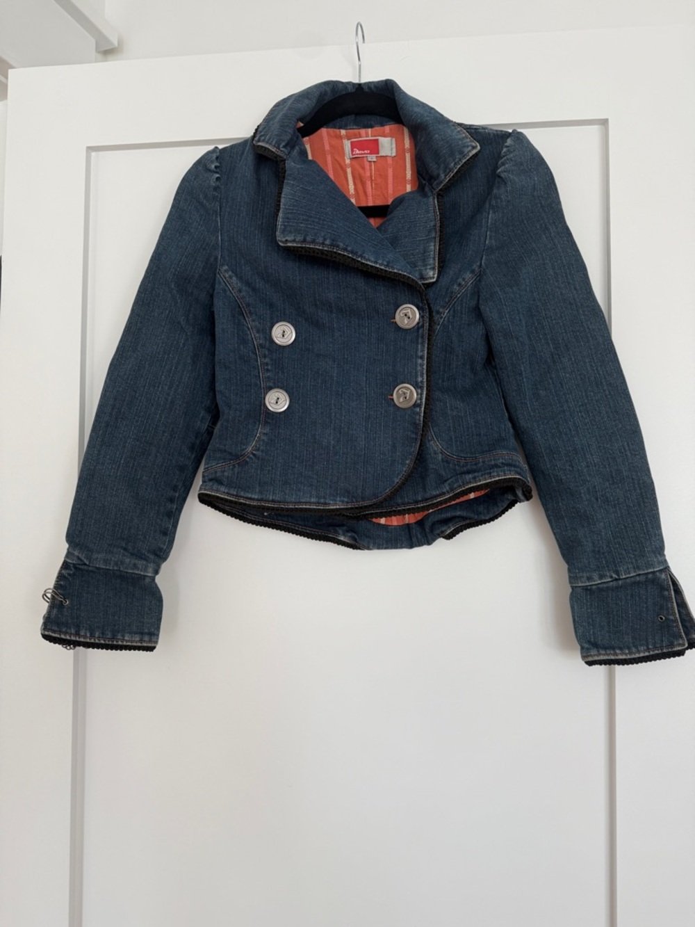 Devo Y2K Cropped Denim Military Jacket Size Small